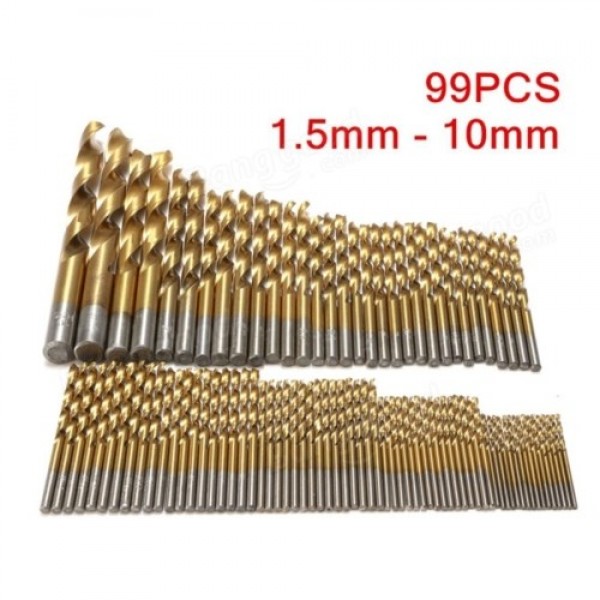 99Pcs Drill Bits Set 1/16''-3/8'' High-speed Steel Titanium Multi Bits Metal Tools