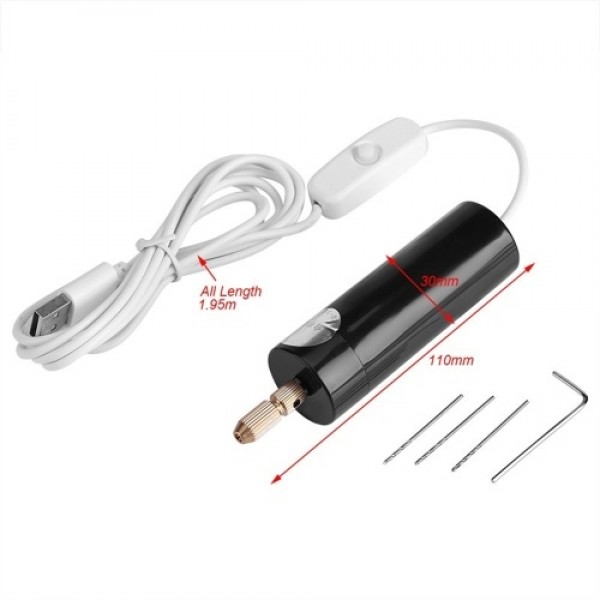 Portable Mini Electric Drills Handheld Micro USB Drill with 3pc Bits Diy Craft Tools