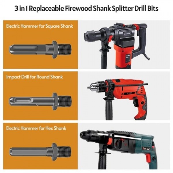 Firewood Drill Bit 3pcs Replaceable Shank Square R...