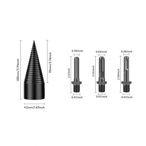 Firewood Drill Bit 3pcs Replaceable Shank Square Round Hex 42mm Sharp Head Woodworking Cut Tools for Electric Drill
