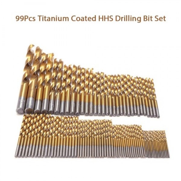 1.5mm-10mm Titanium Coated High-Speed Steel Drilling Bit Set for Wood/Plastic/Copper/Aluminium alloy/Stainless steel, 99 Pcs/Set