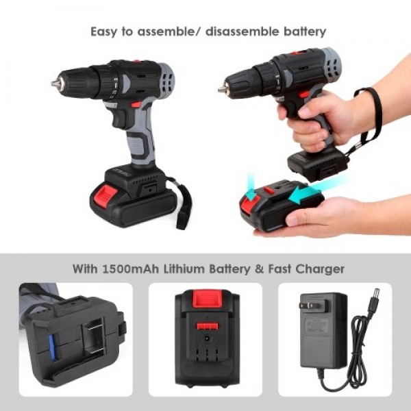 21V Portable Cordless Electric Drill with 3/8 Inch Chuck Mini Handheld Power Drill &amp; Screwdriver with Battery Level Indicato