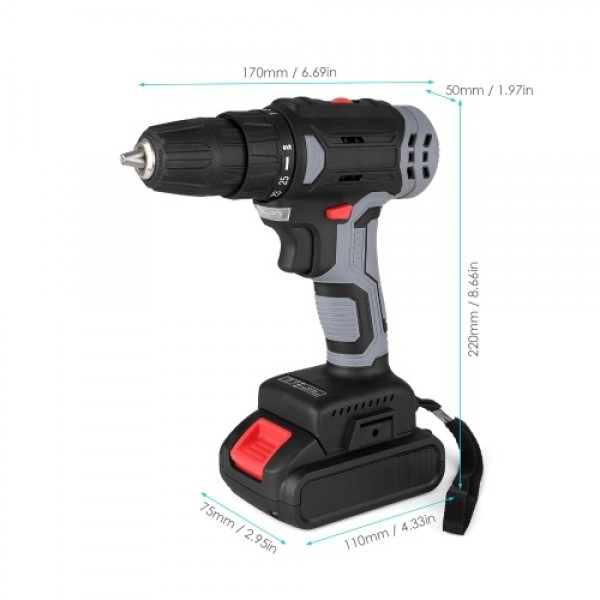 21V Portable Cordless Electric Drill with 3/8 Inch Chuck Mini Handheld Power Drill &amp; Screwdriver with Battery Level Indicato