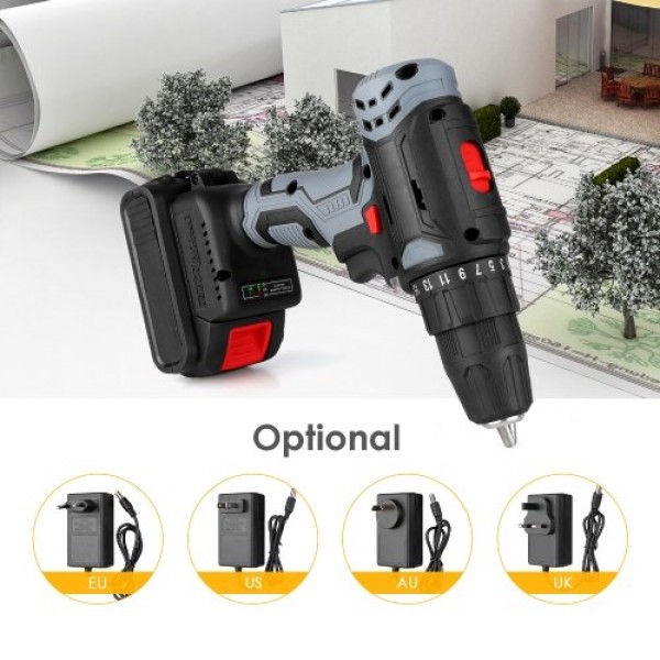 21V Portable Cordless Electric Drill with 3/8 Inch Chuck Mini Handheld Power Drill &amp; Screwdriver with Battery Level Indicato