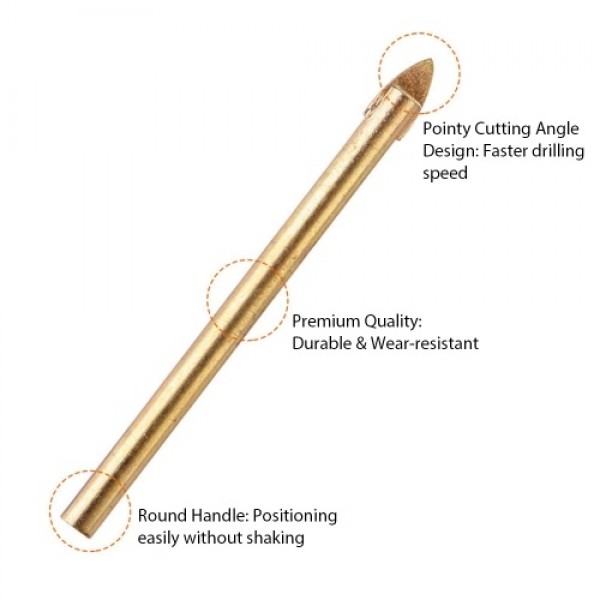 10Pcs Drill Bits Set with 6mm 1/4 Inch Round Shank for Glass Ceramic Marble Tile Concrete Wood and Brick Wall Drilling Tool