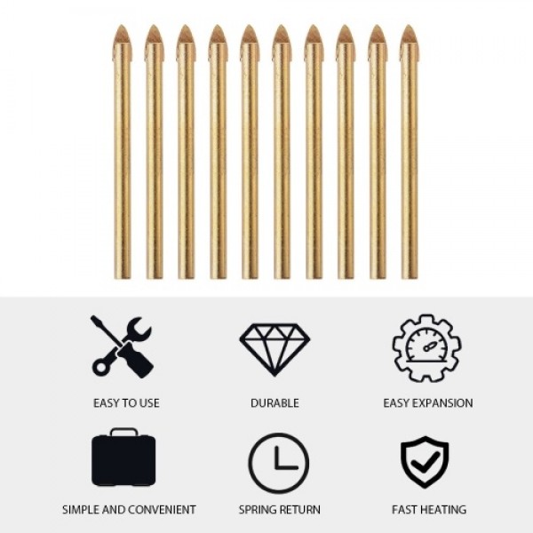 10Pcs Drill Bits Set with 6mm 1/4 Inch Round Shank for Glass Ceramic Marble Tile Concrete Wood and Brick Wall Drilling Tool