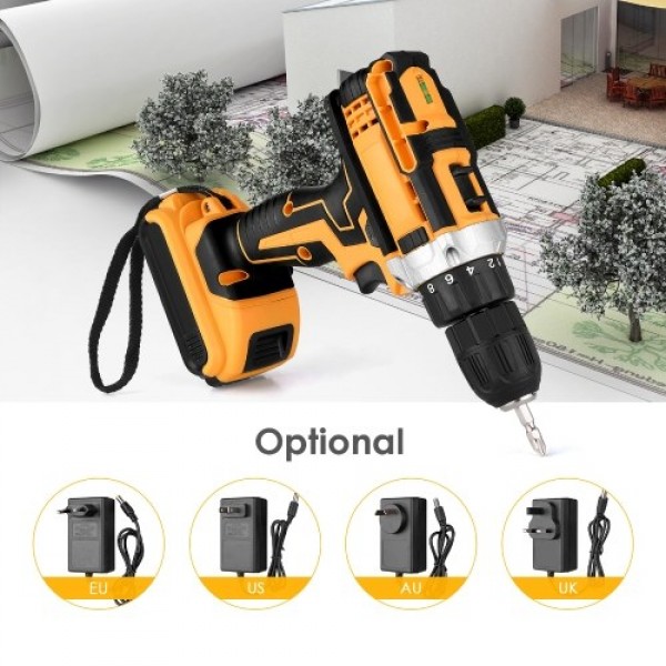 21V Portable Cordless Electric Drill with 3/8 Inch Chuck Mini Handheld Power Drill &amp; Screwdriver with LED Work Light 2-varia