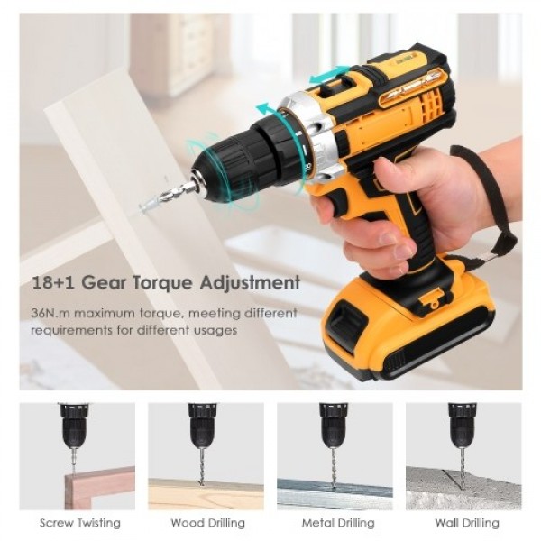 21V Portable Cordless Electric Drill with 3/8 Inch Chuck Mini Handheld Power Drill &amp; Screwdriver with LED Work Light 2-varia