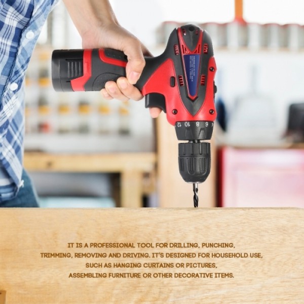 16.8V Lithium-Ion Two-speed Multi-functional Electric Cordless Drill Rechargeable Screwdriver with LED Light