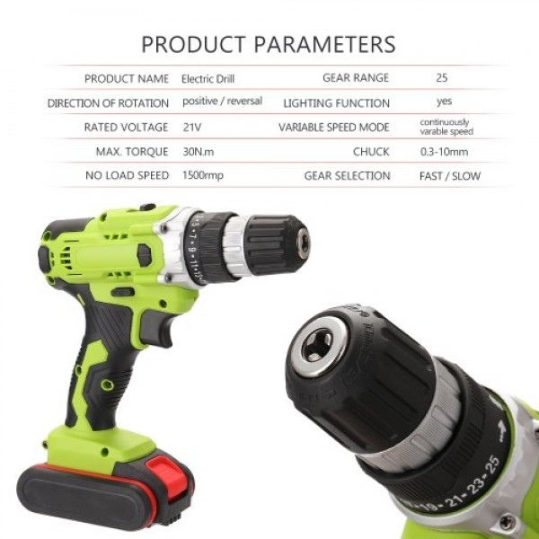 21V Multifunctional Electric Cordless Drill High-power Lithium Battery Wireless Rechargeable Hand Drills Home DIY Electric Power