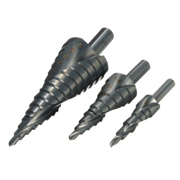 3Pcs 4-32MM HSS Stepped Drill Bit Set High-speed Steel Spiral for Metal Cone Triangle Shank Hole