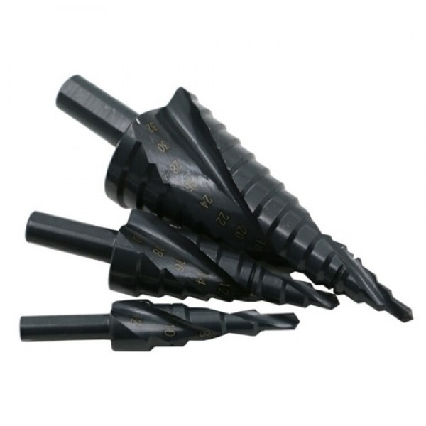 3Pcs 4-32MM HSS Stepped Drill Bit Set High-speed Steel Spiral for Metal Cone Triangle Shank Hole