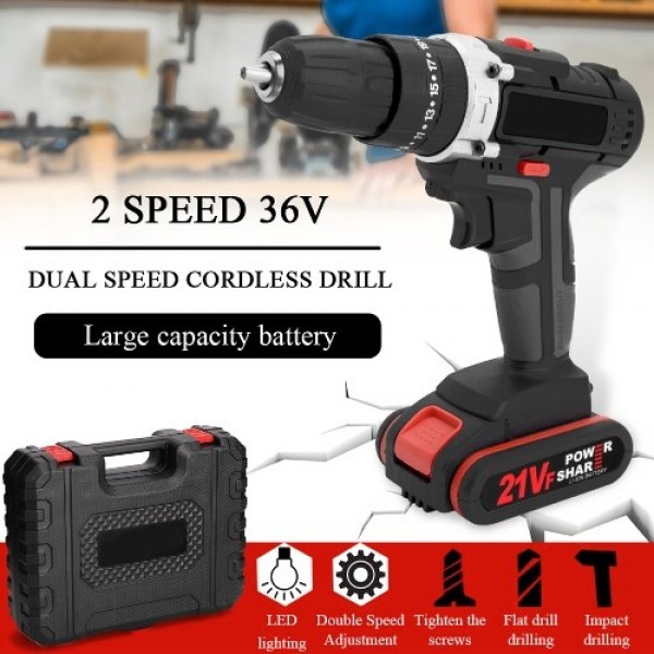 36V Multifunctional Impact Electric Cordless Drill High-power Lithium Battery Wireless Rechargeable Hand Drills Brush Motor Home