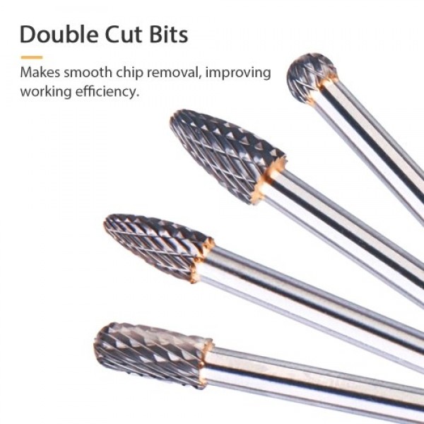 4Pcs Tungsten Steel 1/4'' Shank Rotary Cutting Burrs 10mm Cutting Edge Diameter 150/160mm Length for Carving Polishing Drilling