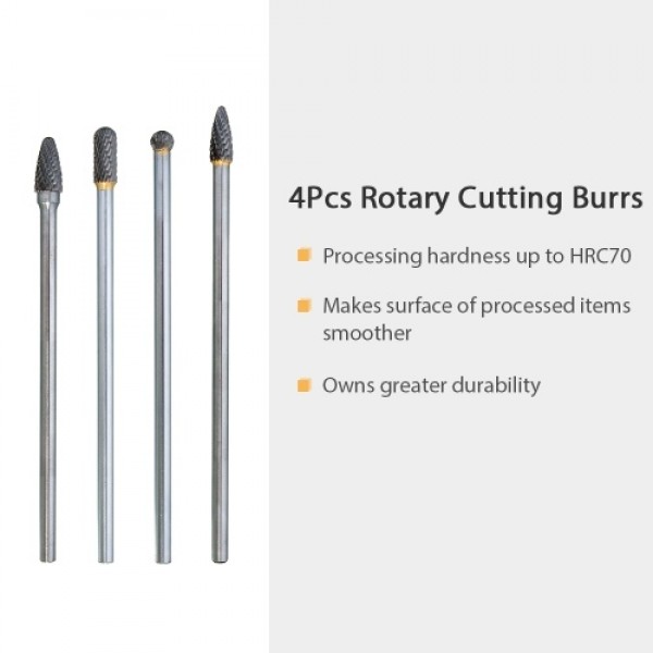 4Pcs Tungsten Steel 1/4'' Shank Rotary Cutting Burrs 10mm Cutting Edge Diameter 150/160mm Length for Carving Polishing Drilling