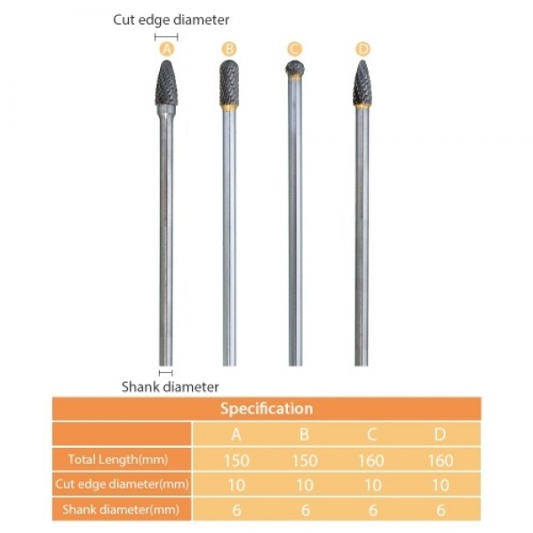 4Pcs Tungsten Steel 1/4'' Shank Rotary Cutting Bur...