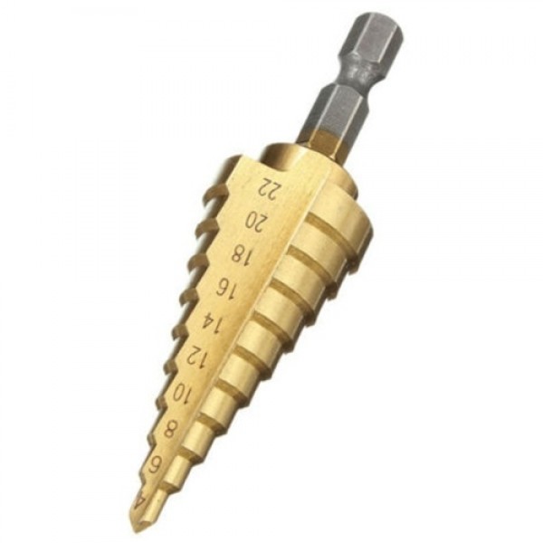 1Pc High-speed Steel Step Cone Dril Bit 4-22MM HSS Hexagonal Shank Titanium Step Cone Drill Bit for Drilling Holes