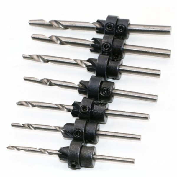 7Pcs Tapered Countersink Drill Bits + Wrench Set H...