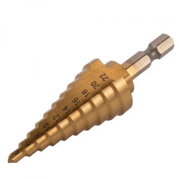 1Pc High-speed Steel Step Cone Dril Bit 4-22MM HSS Hexagonal Shank Titanium Step Cone Drill Bit for Drilling Holes