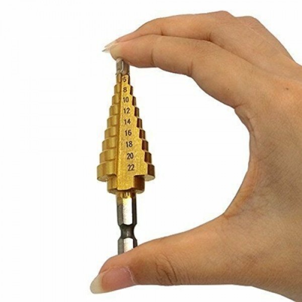 1Pc High-speed Steel Step Cone Dril Bit 4-22MM HSS Hexagonal Shank Titanium Step Cone Drill Bit for Drilling Holes