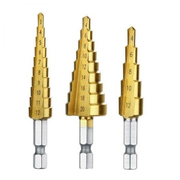 3Pcs/Set Hexagonal Shank High-speed Steel Step Con...