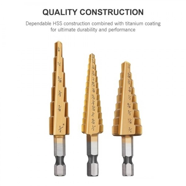 11 Pieces Step Drill Bit Set High-Speed Steel Step Drill Bit Set with Automatic Spring Loaded Center Punch Countersink Drill Bit