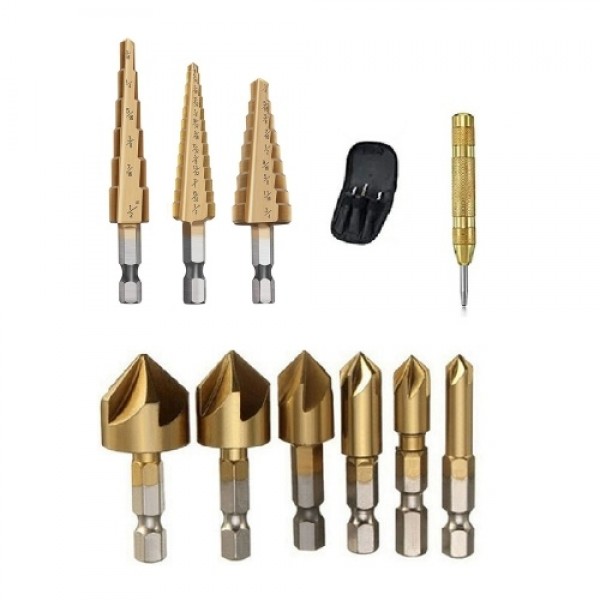 11 Pieces Step Drill Bit Set High-Speed Steel Step...