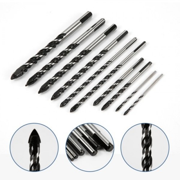 Masonry Drill Bits 10PCS for Tile Brick Glass Plastic Porcelain Marble Wood Ceramic Wall Mirror with 5 6 8 10 12mm Black