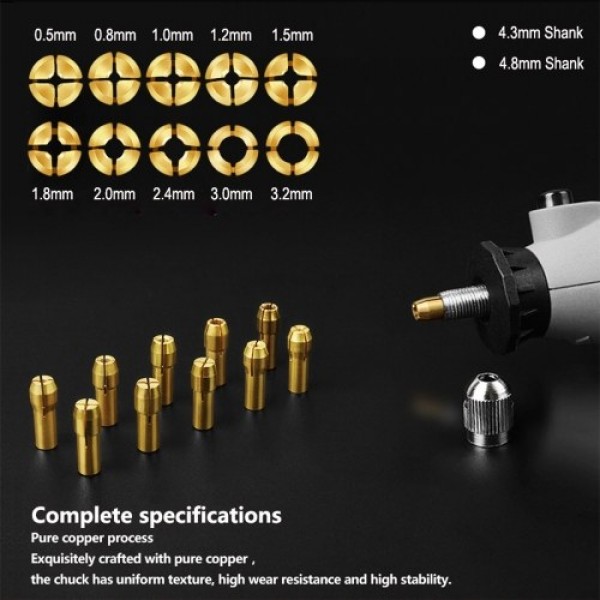 Rotary Tool Accessories Kit Saw Blade Mandrel Mini Drill Chuck Rotary Dedicated Locator Rotary Tools 0.5-3.2mm Brass Collet Set 