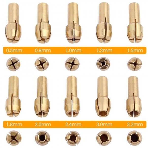 Rotary Tool Accessories Kit Saw Blade Mandrel Mini Drill Chuck Rotary Dedicated Locator Rotary Tools 0.5-3.2mm Brass Collet Set 