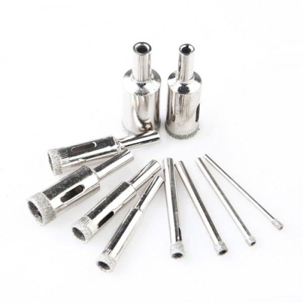 Diamond Drill Bit Set 10Pcs Hole Saw 3-18mm for Diamond Coating Carbon Steel Glass Ceramics Porcelain Tile Brick Marble