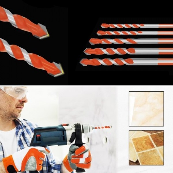 Drill Bits Set Multifunctional Twist Drill 5 PCS for Concrete Tile Glass Ceramic Brick Wood Plastic Stainless Steel   with 1/4 5