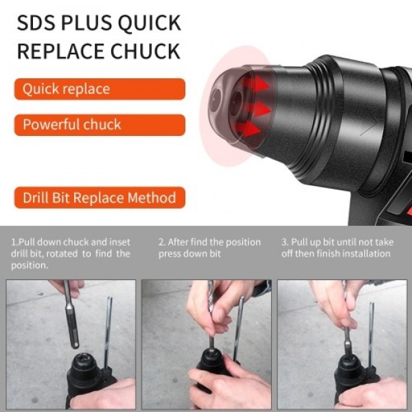 21V Brushless Heavy Duty 4 Function Rotary Hammer Drill 1 Inch SDS-plus Adjustable Grip Handle 980 RPM Cordless Drill Demolition