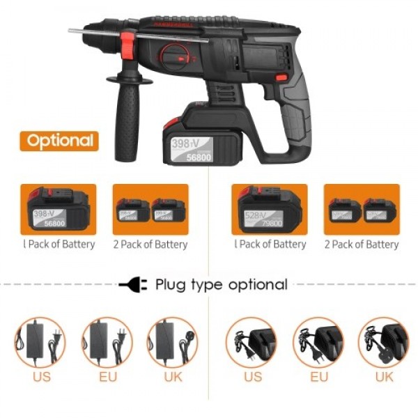 21V Brushless Heavy Duty 4 Function Rotary Hammer Drill 1 Inch SDS-plus Adjustable Grip Handle 980 RPM Cordless Drill Demolition