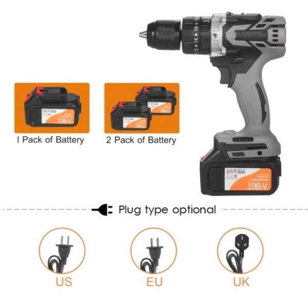 21V 4.0A Cordless Drill Driver Max Torque 200N.m 1/2 Inch Metal Keyless Chuck 20+3 Position 0-1550RMP Variable Speed Impact Hamm