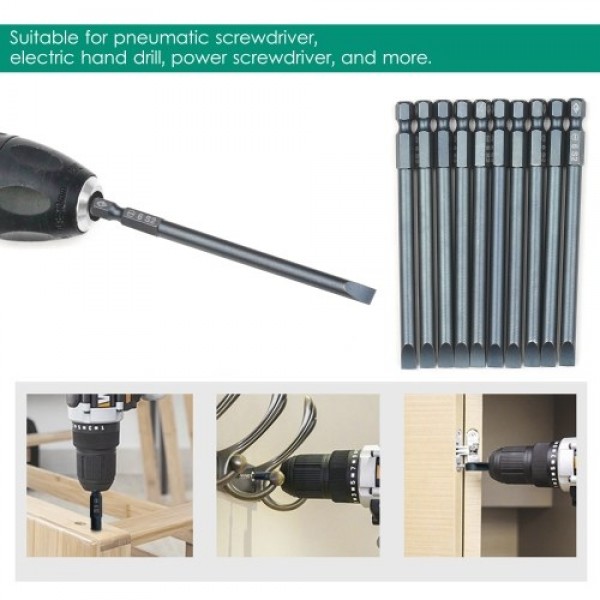 10-Piece Slotted Screwdriver Bit Set 1/4-inch Hex Shank S2 Steel Magnetic Screw Driver Bit Set for Power Screwdriver Electric Ha