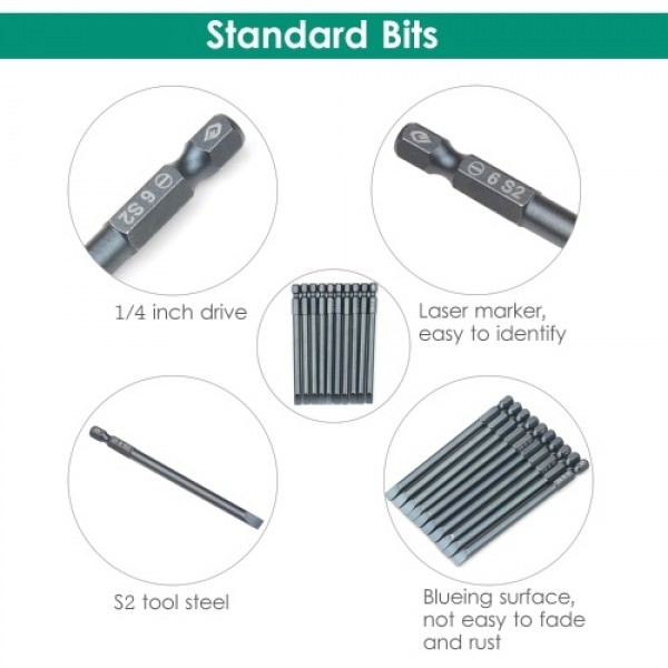 10-Piece Slotted Screwdriver Bit Set 1/4-inch Hex Shank S2 Steel Magnetic Screw Driver Bit Set for Power Screwdriver Electric Ha