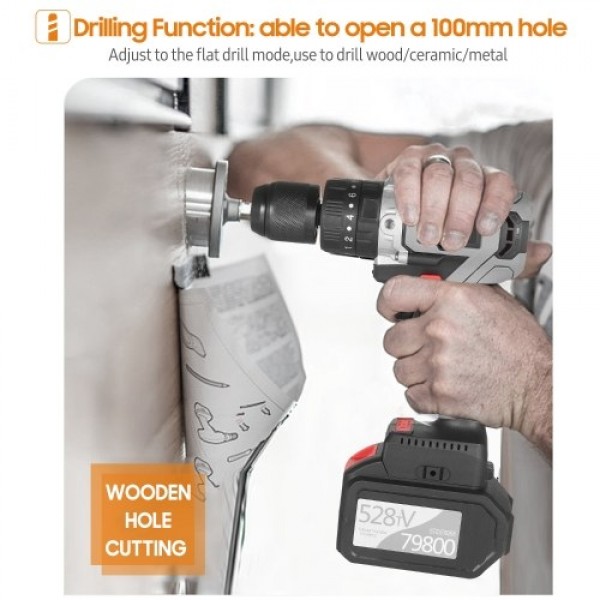 Cordless Drill Driver 21V 6.0A Battery Max Torque 200N.m 1/2 Inch Metal Keyless Chuck 20+3 Position 0-1550RMP Variable Speed Imp