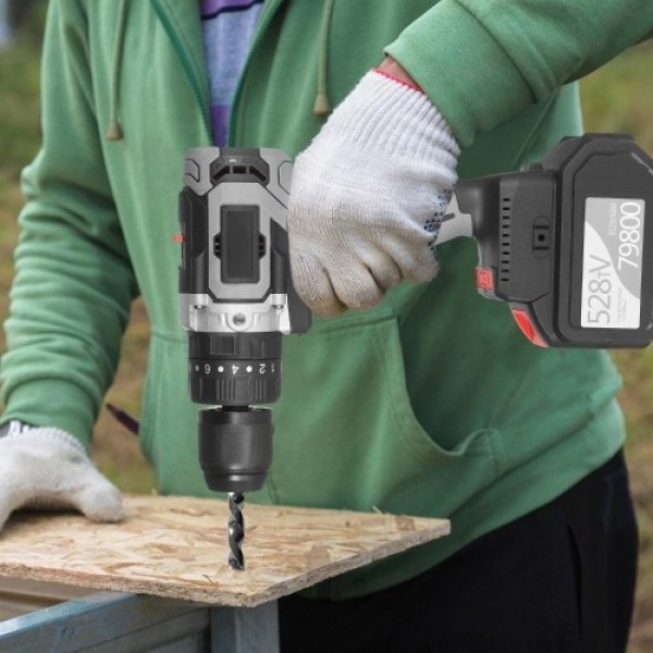 Cordless Drill Driver 21V 6.0A Battery Max Torque 200N.m 1/2 Inch Metal Keyless Chuck 20+3 Position 0-1550RMP Variable Speed Imp