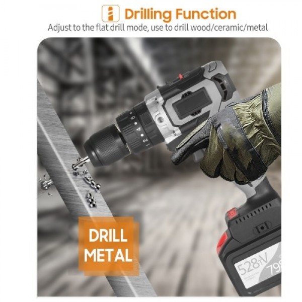 Cordless Drill Driver 21V 6.0A Battery Max Torque 200N.m 1/2 Inch Metal Keyless Chuck 20+3 Position 0-1550RMP Variable Speed Imp