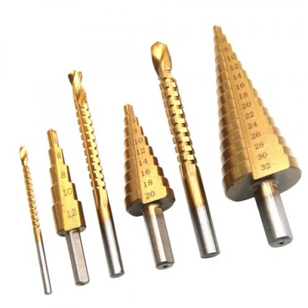 6 PCS Step Drill Bit and Saw Drill Set HSS Drill Bits for Sheet Aluminum Iron Metal Stainless Steel Wood Hole Drilling Expanding