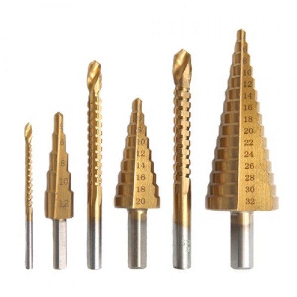 6 PCS Step Drill Bit and Saw Drill Set HSS Drill Bits for Sheet Aluminum Iron Metal Stainless Steel Wood Hole Drilling Expanding
