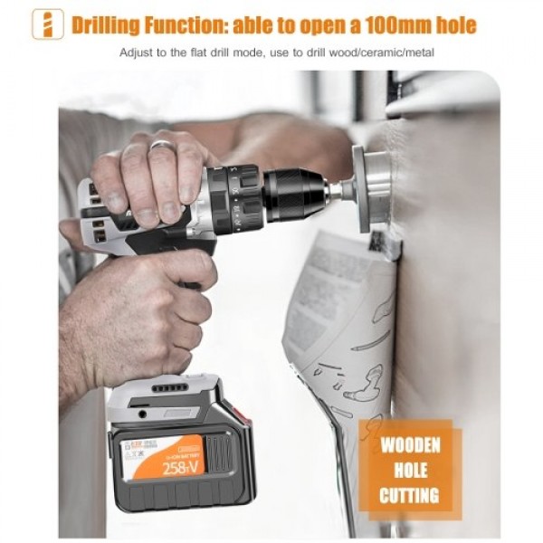 21V 6.0A Cordless Drill Driver Batteries Max Torque 200N.m 1/2 Inch Metal Keyless Chuck 20+3 Position 0-1550RMP Variable Speed I