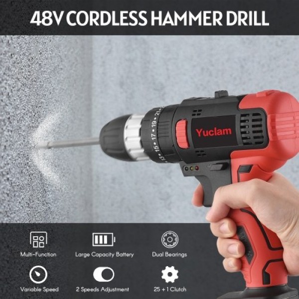 Cordless Screwdriver Yuclam Electric Screwdriver Two-Speed Brushless Impact Drill with LED Light 25 + 1 Torque Flexible Shaft 3/