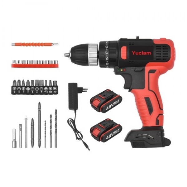 Cordless Screwdriver Yuclam Electric Screwdriver Two-Speed Brushless Impact Drill with LED Light 25 + 1 Torque Flexible Shaft 3/