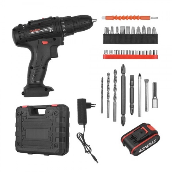 Cordless Screwdriver Yuclam Electric Screwdriver Two-Speed Rechargeable Drill with LED Light 25+1 Torque Flexible Shaft 3/8 Inch