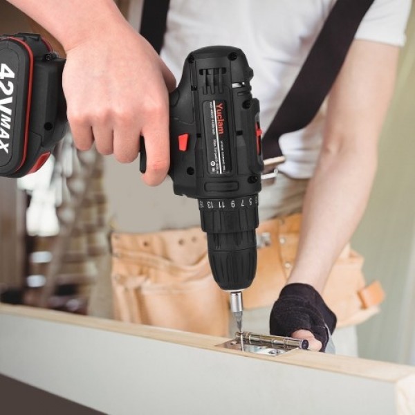 Cordless Screwdriver Yuclam Electric Screwdriver Two-Speed Rechargeable Drill with LED Light 25+1 Torque Flexible Shaft 3/8 Inch