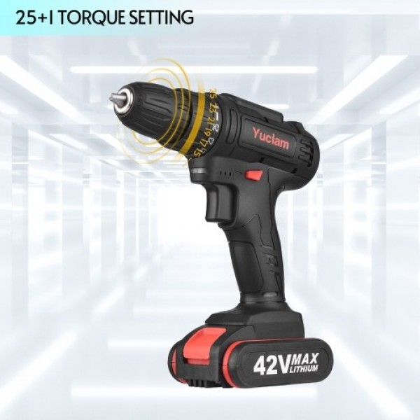 Cordless Screwdriver Yuclam Electric Screwdriver Two-Speed Rechargeable Drill with LED Light 25+1 Torque Flexible Shaft 3/8 Inch