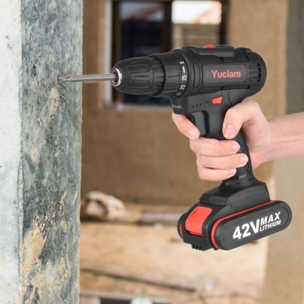 Cordless Screwdriver Yuclam Electric Screwdriver Two-Speed Rechargeable Drill with LED Light 25+1 Torque Flexible Shaft 3/8 Inch