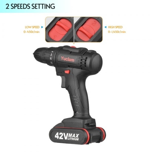 Cordless Screwdriver Yuclam Electric Screwdriver Two-Speed Rechargeable Drill with LED Light 25+1 Torque Flexible Shaft 3/8 Inch